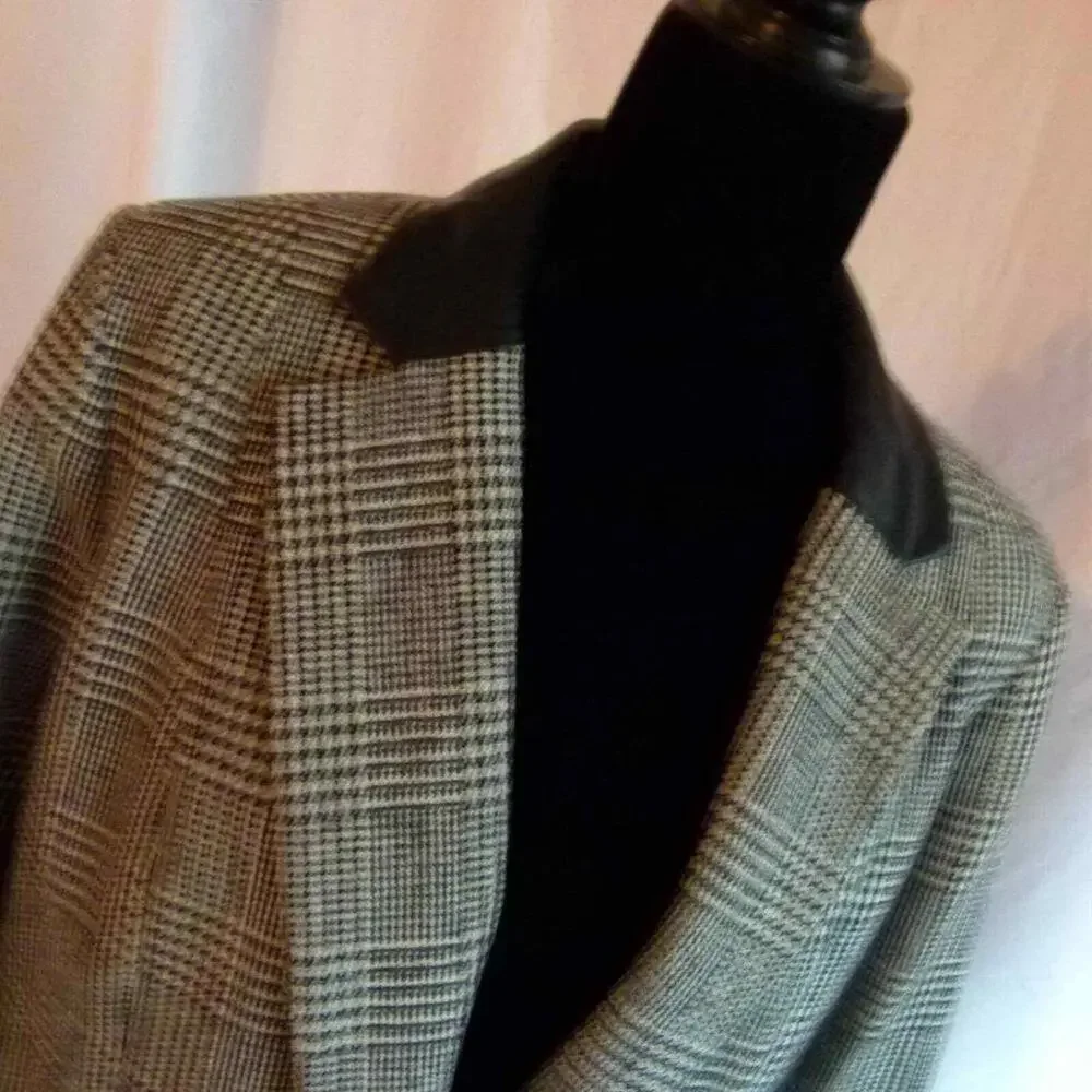 EUC Michael Kors Houndstooth Leather Blazer jacket 12